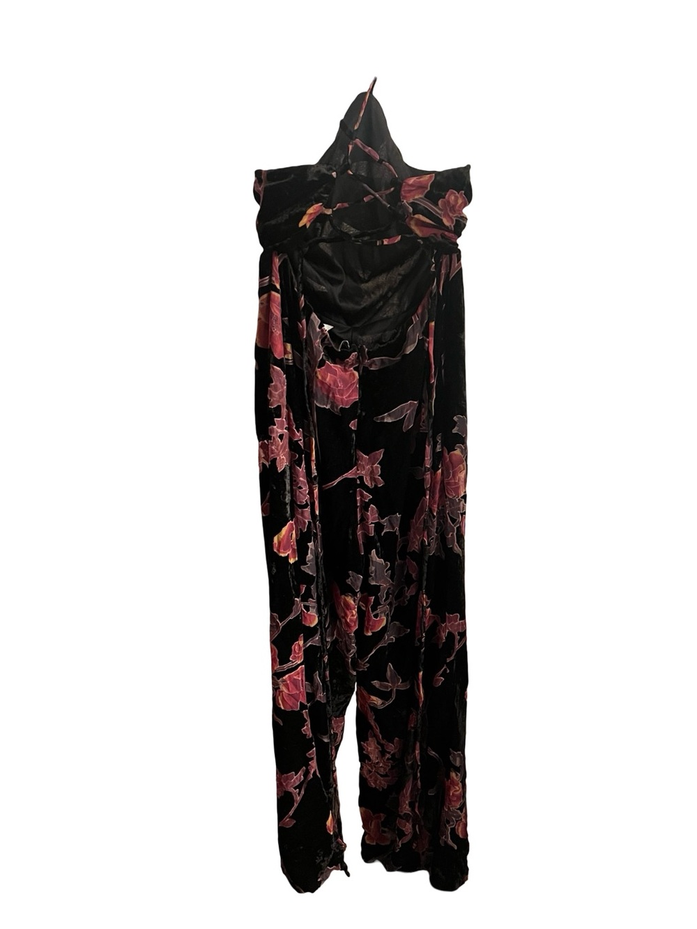 Lulu's Black Velvet Floral Burnout Wide-Leg Jumpsuit with Rose Print XL - Picture 3 of 7